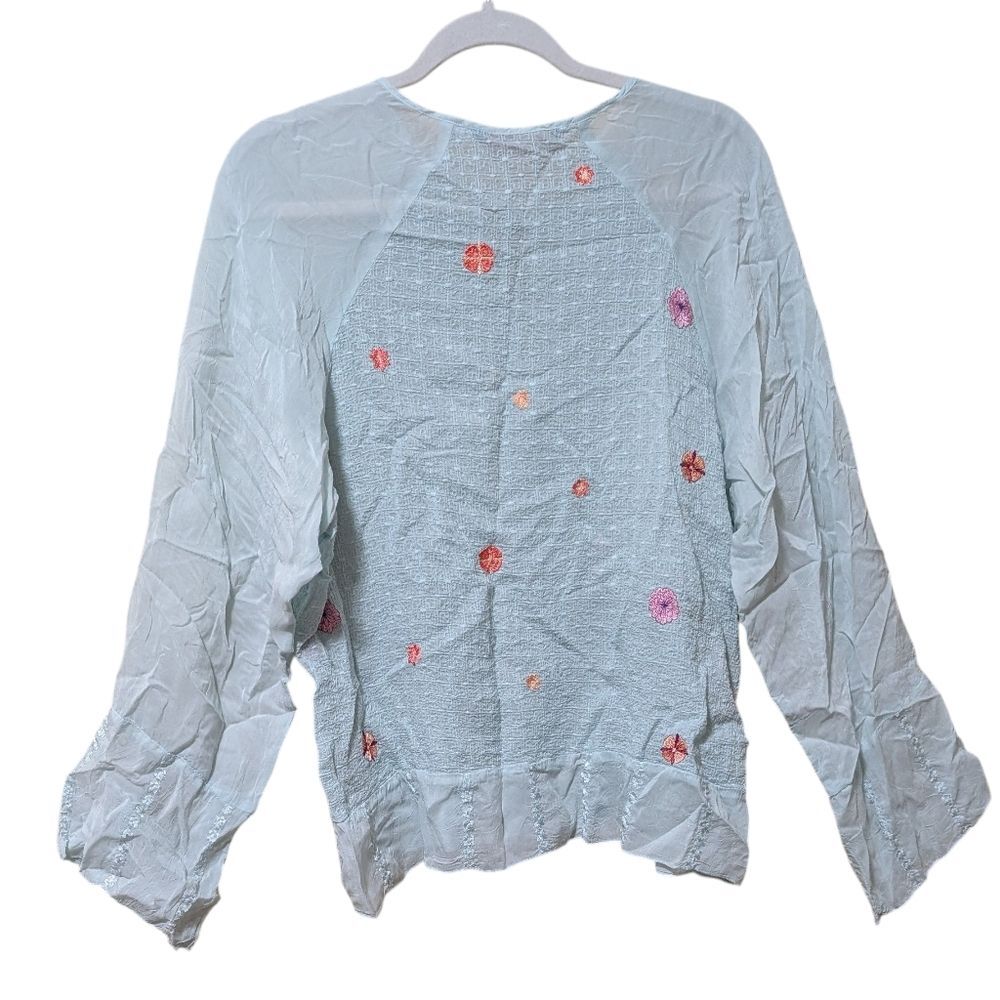 Johnny Was floral embroidered top semi sheer keyhole tie ditzy dainty size XL - Picture 2 of 11